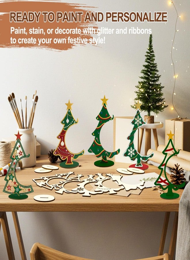 Dunzoom 10 Pcs 10.7Inch Christmas Ornament Display Tree 5 Styles Wooden Stand for Baubles Christmas Tree Shaped Display Stand Holder Tabletop Decor for DIY Coloring Ornament Holder Holiday Party - Image 5
